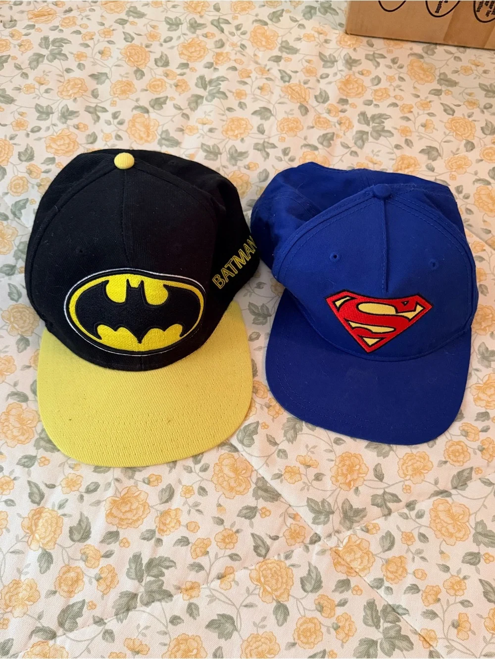 Two youth DC Comics baseball hats, Batman & Superman, youth one size